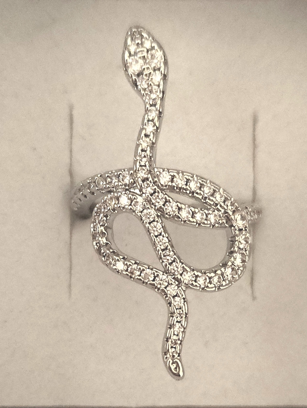 Snake Ring In White Gold Tone With Lab Diamond Pave